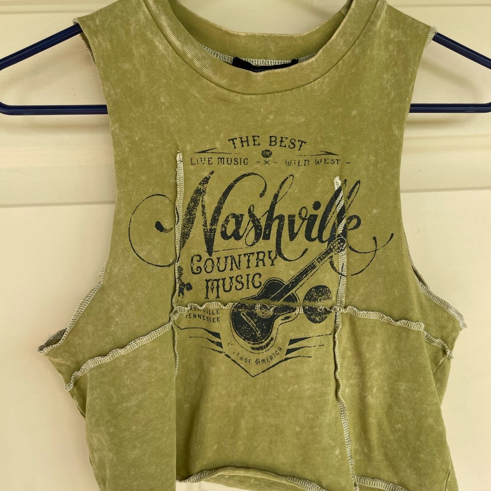 Forever 21 Nashville Green Tank Top   Crop Reverse Seam Country Music M